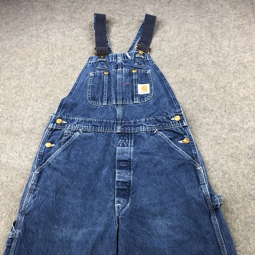 Carhartt Denim Latzhose Herren 32x30 Carpenter Workwear Werkzeugtaschen Schlaufe - Bild 4 von 15