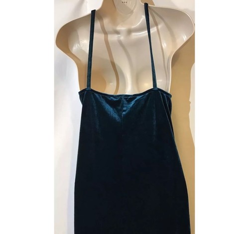 New Next Size 18 Teal Blue Velvet Halter Neck MIDI Dress Front Split Bodycon - Picture 16 of 21