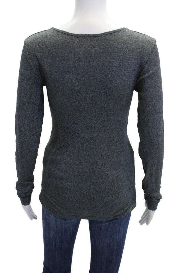 Top básico Michael Stars para mujer doble frente cuello en V manga larga gris talla OS Foto 3 de 4