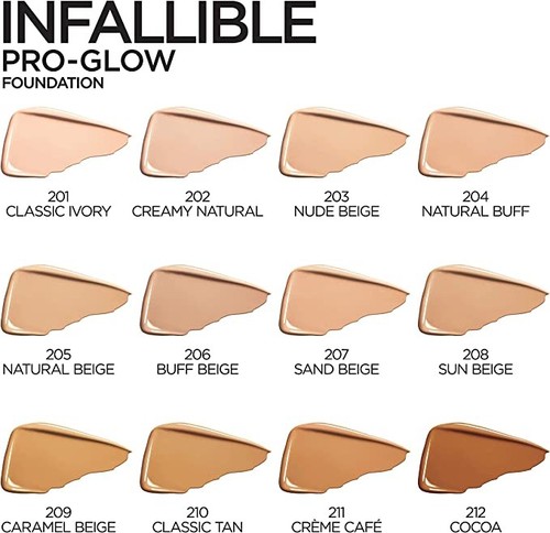 201 Classic Ivory Foundation Loreal Infallible Pro Glow 24 Hr SPF 15+ 30ml - Picture 6 of 6