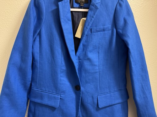 Blazer lino J Crew foderato con un bottone tasche sfiato blu donna 2 alto - Foto 4 di 9