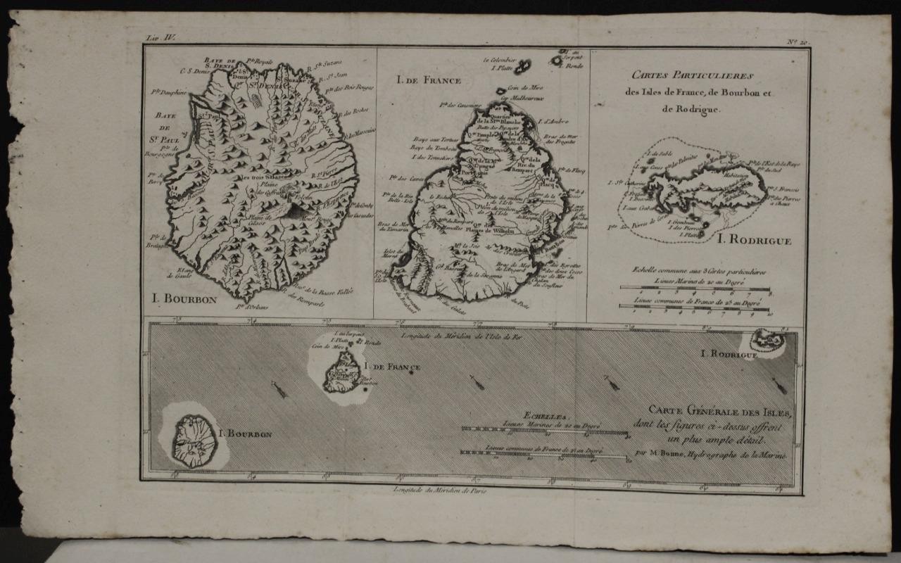 RÊUNION MAURITIUS & RODRIGUES ISLANDS 1780 BONNE & RAYNAL UNUSUAL ANTIQUE MAP