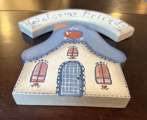 Landhausstil handbemalt Holz Willkommen Freunde Schild 8x8 signiert - Bild 2 von 6