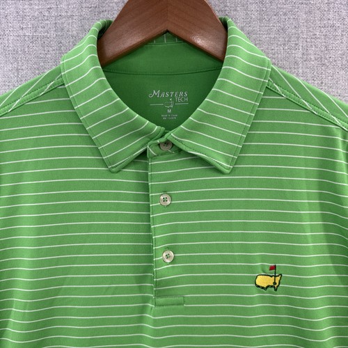 Masters Tech Poloshirt Medium Grün Gestreift Golf Kurzarm Outdoor Augusta