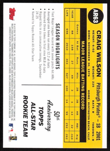 2008 Topps All-Rookie Team 50th Anniversary #AR63 Craig Wilson - Picture 2 of 2