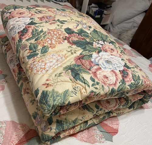 Maßgefertigte Vintage Bettdecke Queen 91" x 92 wendbar Landhaus Kern gelb Blumenmuster - Bild 4 von 8