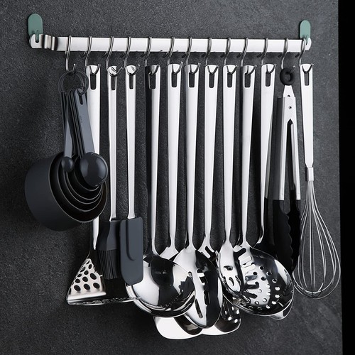 Stainless Steel Kitchen Cooking Utensils Set 37 Pieces Tool Gadgets With Holder - Picture 3 of 8