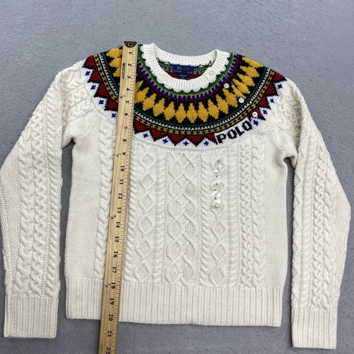Polo Ralph Lauren Sweater Youth L 12 14 White Cable Knit Wool Blend Girls - Picture 11 of 13