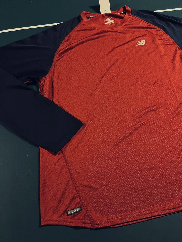 Camisa New Balance NB Performance Manga Larga Biocool Ropa Activa XL Rojo Oscuro Azul Marino Foto 3 de 4