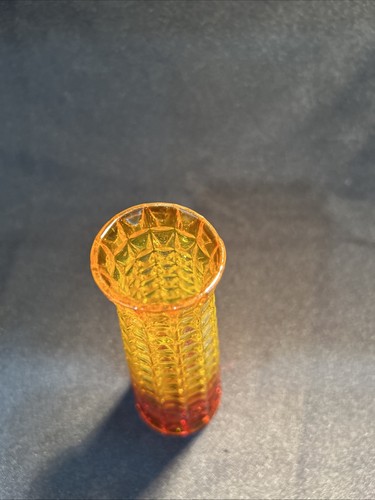 Unmarked Sweden,design by Paul Kedelv,Waffle Vase – orange/yellow,amber Glass - Picture 2 of 13
