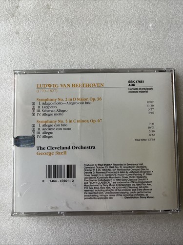 Beethoven: Sym Nos. 2 & 5 - Cleveland Orchestra George Szell (CD) NEW SEALED - Picture 2 of 2