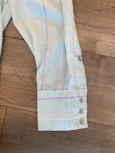 Camisa vaquera a rayas Rockmount Ranch Wear para hombre M botón a presión LEER - Imagen 4 de 11