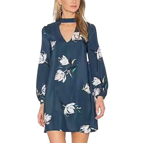 Amanda Uprichard L Womens Isla Floral Swing Silk Mini Dress Blue - Picture 9 of 9