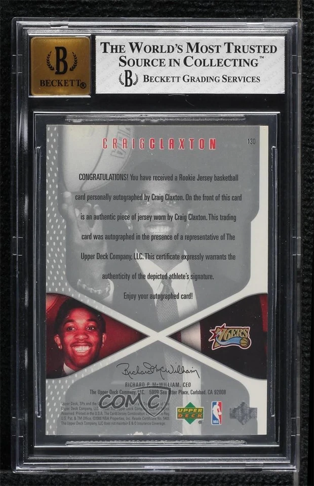 2000-01 SPx Jersey /2500 Speedy Claxton Craig #130 BGS 6 Rookie Auto RC - Image 2 of 2