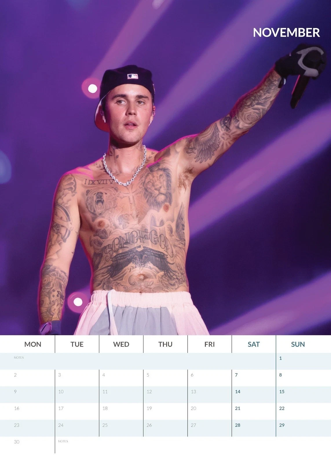 Justin Bieber 2026 Vertical Wall Calendar