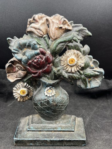 Antique Hubley POPPIES & DAISIES Doorstop CN 17 Cast Iron Great Patina - Picture 6 of 16