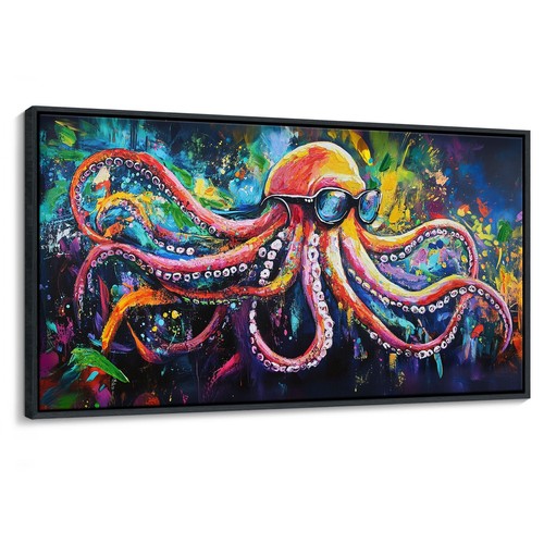 Abstract Graffiti Wall Art, Large Framed Funny Octopus Street Cool Pop Art Te...