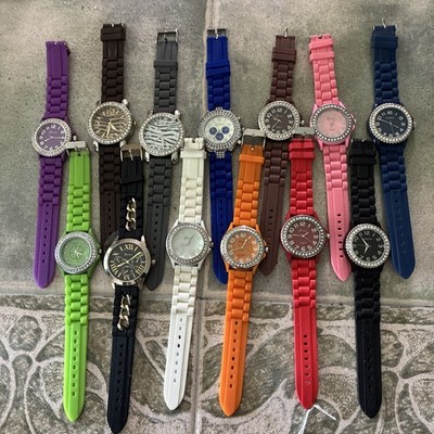 Geneva Women's Silicone Band Analog Wristwatch Crystal Face Multiple Color 9.25''