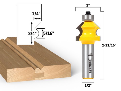 Bevel & Bead Wainscoting Router Bit - 1/2" Shank - Yonico 13111 - 第 1/2 張圖片