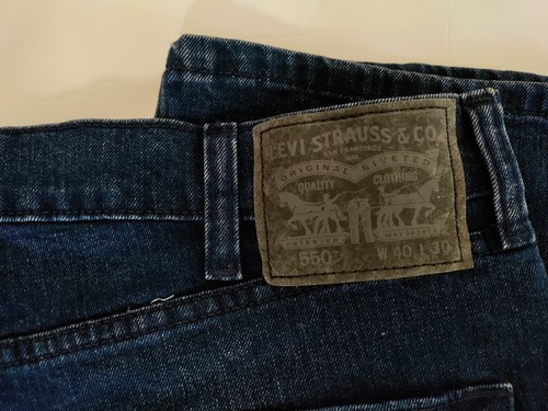 Levis 550 Mens 40x30 Dark Wash Blue Tapered Whisker Faded Jeans - Picture 8 of 12