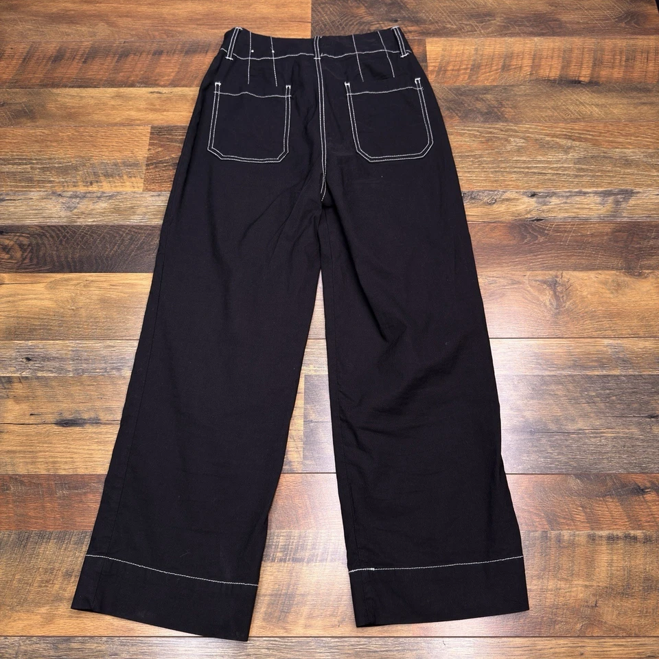 Pantalones Cortos Nicole Miller Pierna Ancha 2 Bolsillos de Parche de Punto en Contraste Negros Foto 2 de 4