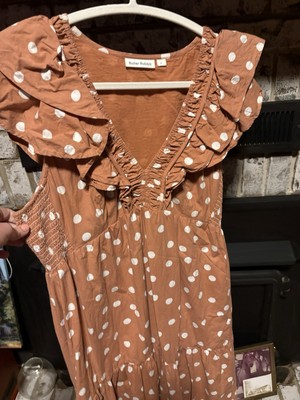 Roller Rabbit Womens Dress Medium Clay Pink Ondine Polka Dot Midi Preppy Prairie