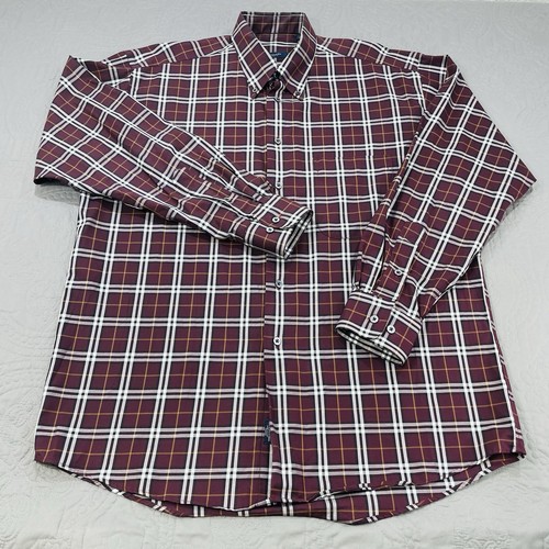 Burberry London Shirt Men Large Red Check Plaid Vintage USA Long Sleeve Dress - Picture 2 of 9