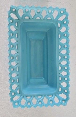 Vintage Westmoreland blaue Schlacke Milchglas KATZE auf bedeckt Schale Schmuckstück, Süßigkeiten Servieren - Bild 8 von 12