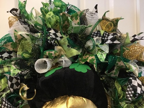 DOOR WREATH 23 " IRISH LEPRECHAUN LITES-UP HANDMADE ST. PATRICK'S DAY GLITTER - Picture 8 of 11