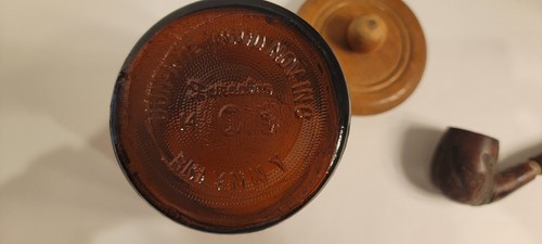 Pipe Tobacco Glass Jar In Wood Holder One Pipe Holds Four Humidor Embossed 7" H - Picture 6 of 7