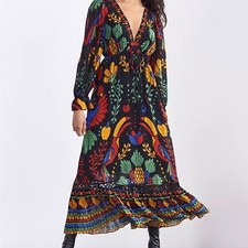 Farm Rio Anthropologie Georgette Maxi Dress Sz M Tropical Toucan Boho Lined