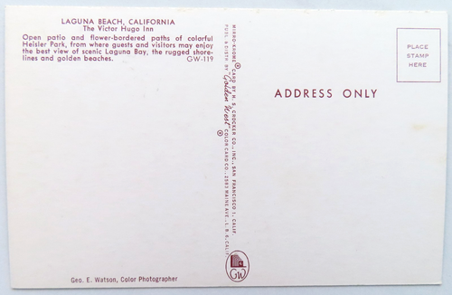 Victor Hugo Inn Laguna Beach Postkarte Vintage Chrom Kalifornien Reisen Essen - Bild 2 von 2