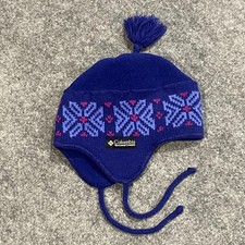 Vintage Columbia Ear Flap Beanie Youth One Size Knit Winter Snowflake Tassel