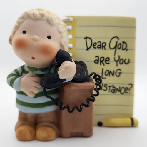 Enesco Dear God Kids Ceramic Porcelain Figurine Dear God, Are You Long Distance? - Picture 2 of 8