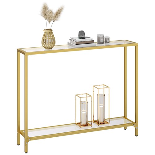 39.4 Gold Console Table Tempered Glass Sofa Table Narrow Entryway Table Metal Fr - Picture 8 of 9