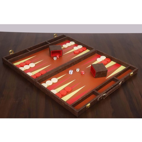 18" Strukturiertes schokoladenbraunes Backgammon-Brettspielset - Reiseset - Picture 3 of 8