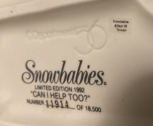 Dept. 56 Snowbabies Can I help too Limited Ed #11,914/18,500 1992 NEW Condition - Picture 19 of 20