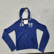 Abercrombie  Fitch Hoodie Womens XS Blue Logo Full Zip Pockets Pullover