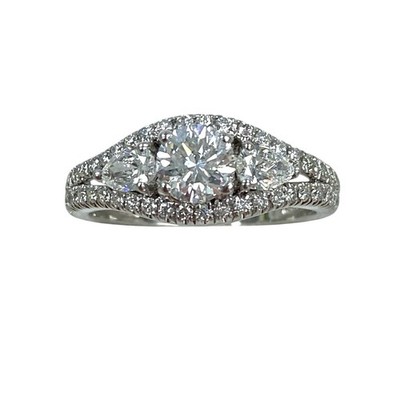 GIA Round  3 Stone F - SI2 Diamond Engagement 1.38 TCW Ring 14k White Gold