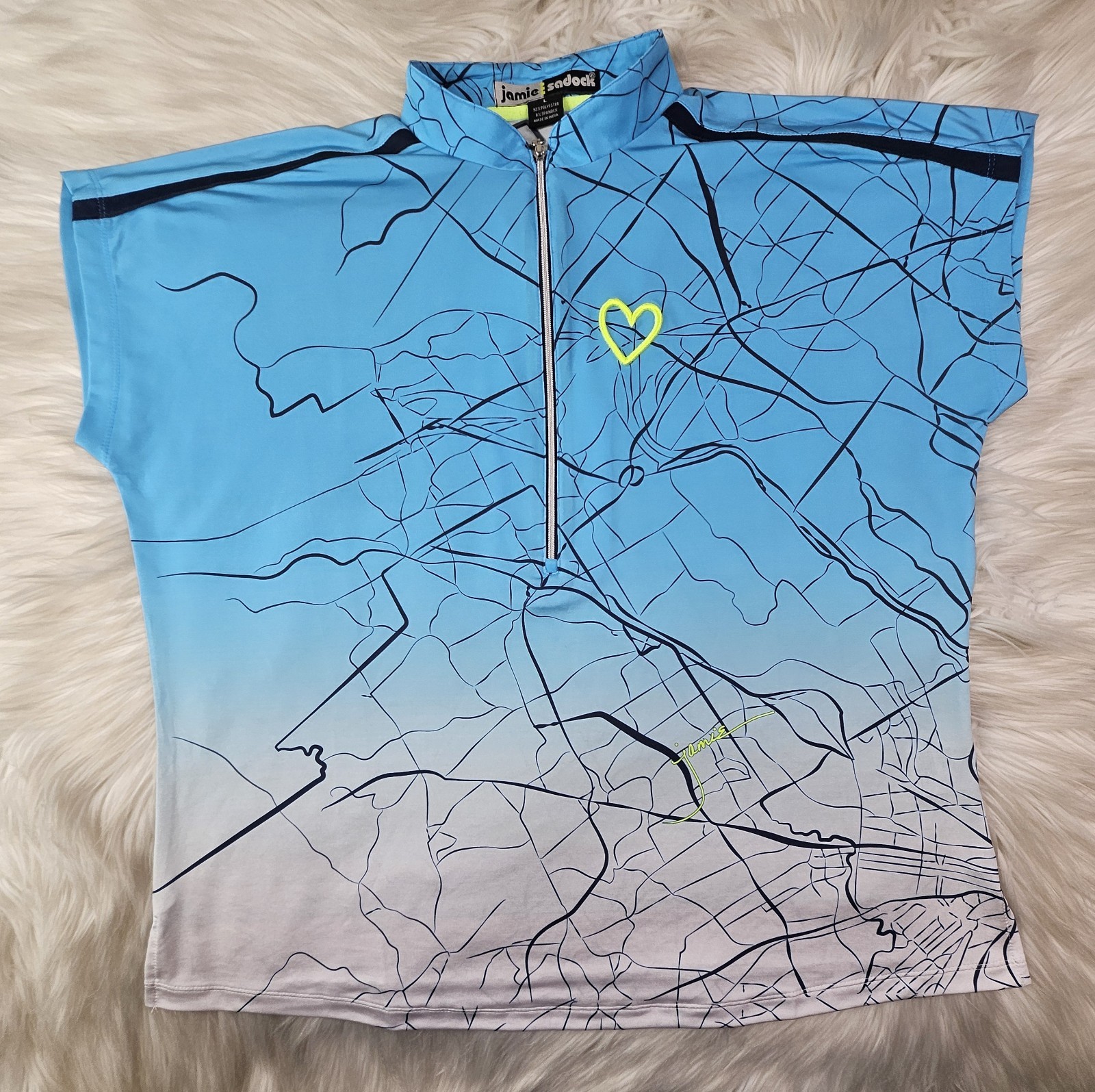 Jamie Sadock Short Sleevless Geo Pattern Blue Hea… - image 1