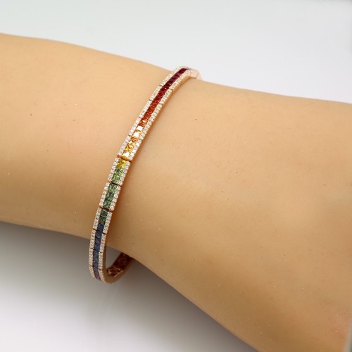 Armband Regenbogen-Saphire und Brillanten 750-Roségold "Rainbow" farbige Saphire - Bild 8 von 11