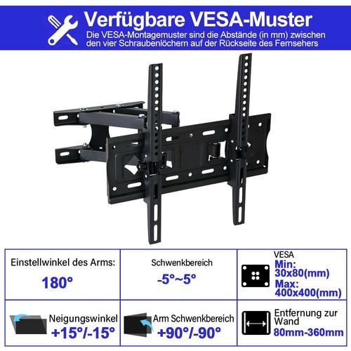 TV Wandhalterung Wandhalter 32-86 Zoll schwenkbar neigbar 40 55 60 65 70 75 Zoll - Bild 6 von 24