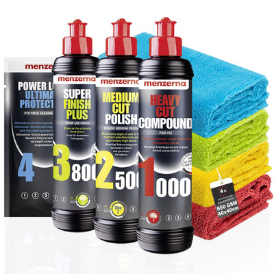 Menzerna Auto Polituren Set: Heavy Cut Compound 1000 + Medium Cut Polish 2500 + 