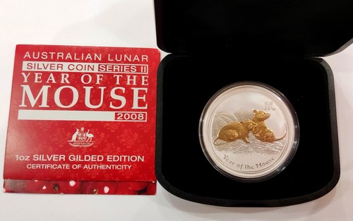 1 oz Year of The Mouse Rat Gilded 2008 Australian Lunar Australia SILVER - Bild 4 von 7