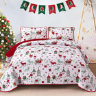 Christmas Quilt Set King Size Reindeer Snowflake Sleigh 3 Piece Quilted Bedding 