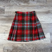 Vintage 70s Highlander Red Tartan Wool Mini Kilt Skirt Made in Scotland XS