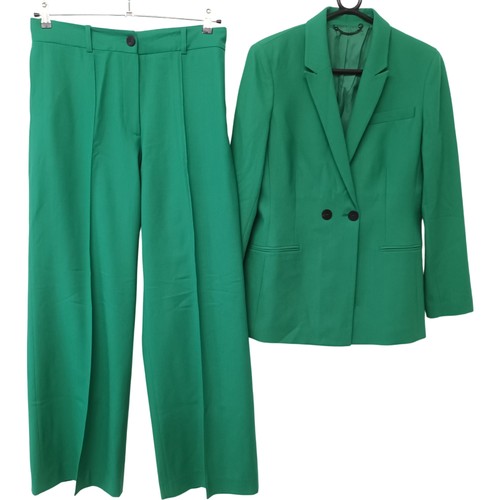Jigsaw Women's Rainforest Green Suit Wool Blend Wide Leg Trouser Set Size 14