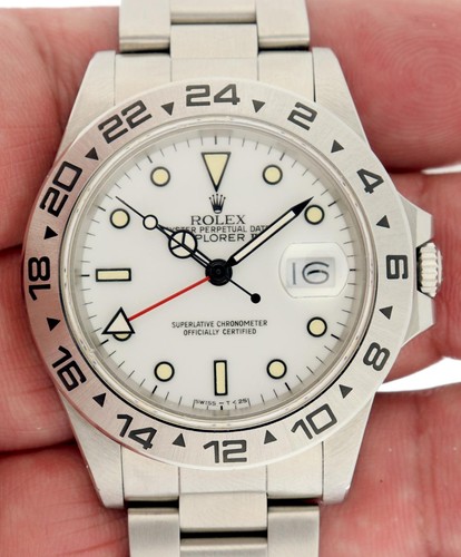Transitional Rolex Explorer II 16550 Steel Watch Polar Dial Patina R Serial - Picture 8 of 9
