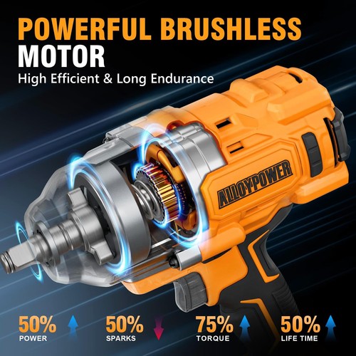 ALLOYPOWER Avvitatore a percussione senza fili senza spazzole, 1475 ft-lbs (2000N.m), 1/2 altezza... - Foto 3 di 7
