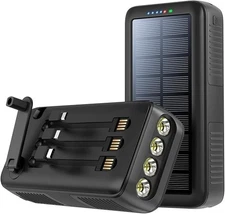 Solar Charger Power Bank 63200mAh, Portable Charger with Dual Outputs Black